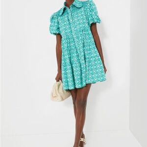NWT Tuckernuck Hyacinth House Mint Green Geo Floral Dress (missing button)